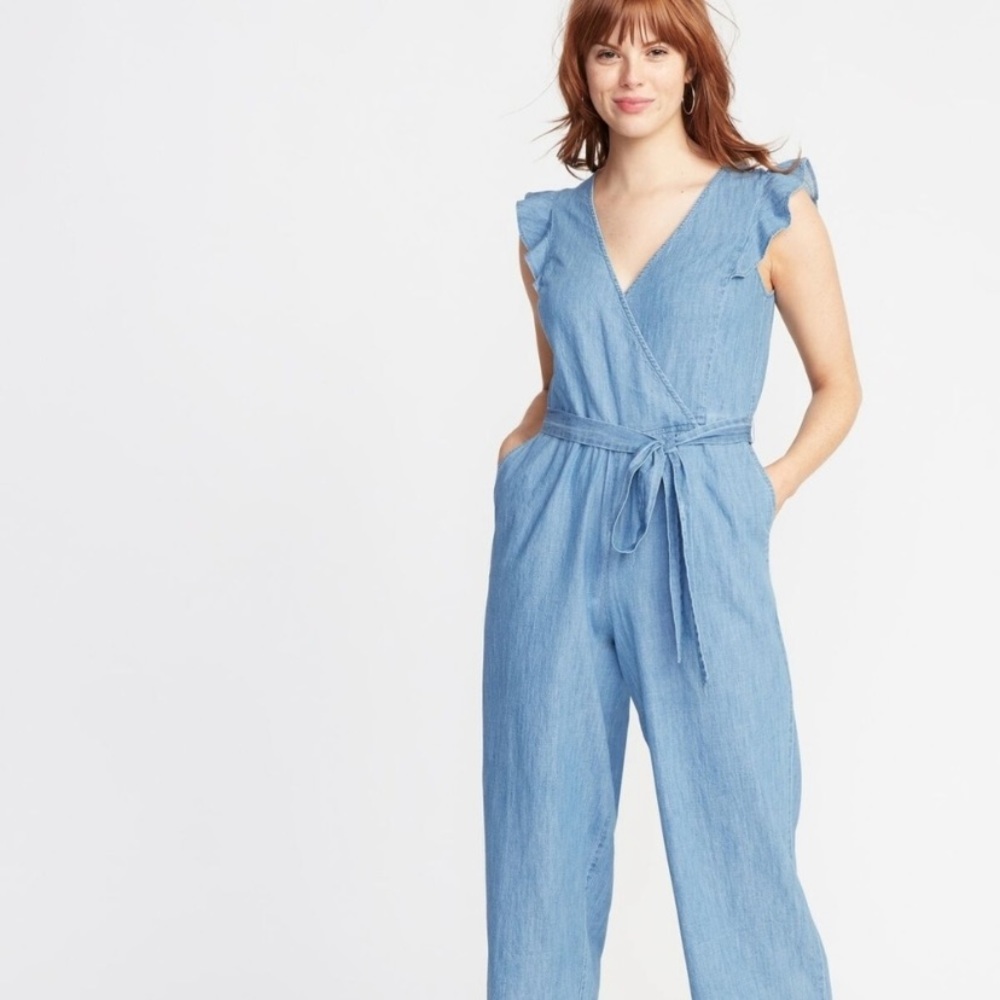 Old Navy Chambray Faux-Wrap Jumpsuit